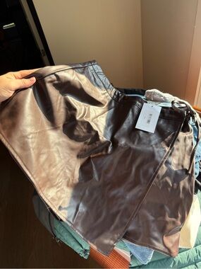 NWT Faux Leather Mini Skort in Dark Chocolate Brown